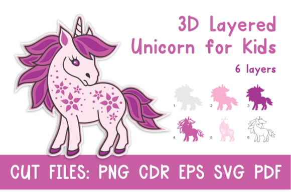 3D Layered Unicorn for Kids Cut Files