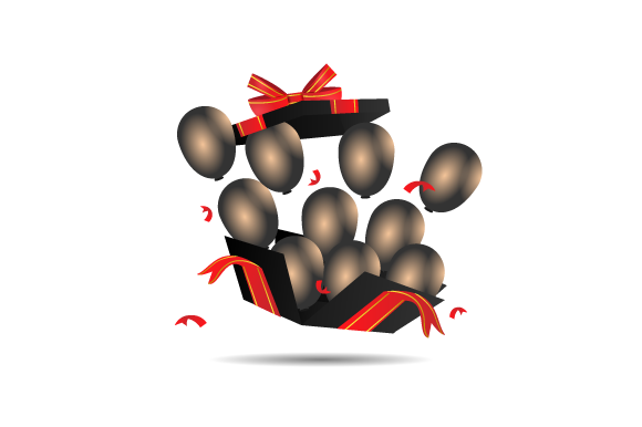 Flying 3D Black Gift Box with Balloons: A Modern Decorative Element for Creative and Business Needs